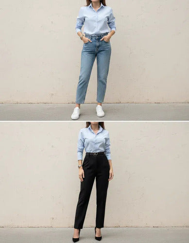Kit 02 Camisas Feminina Social Manga Longa Casual Com Botões