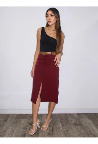 Saia De Alfaiataria Midi Moda Evangélica Brinde Cinto Couro