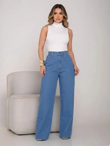 Calça Jeans Wide Leg Feminina Cintura Alta Pantalona