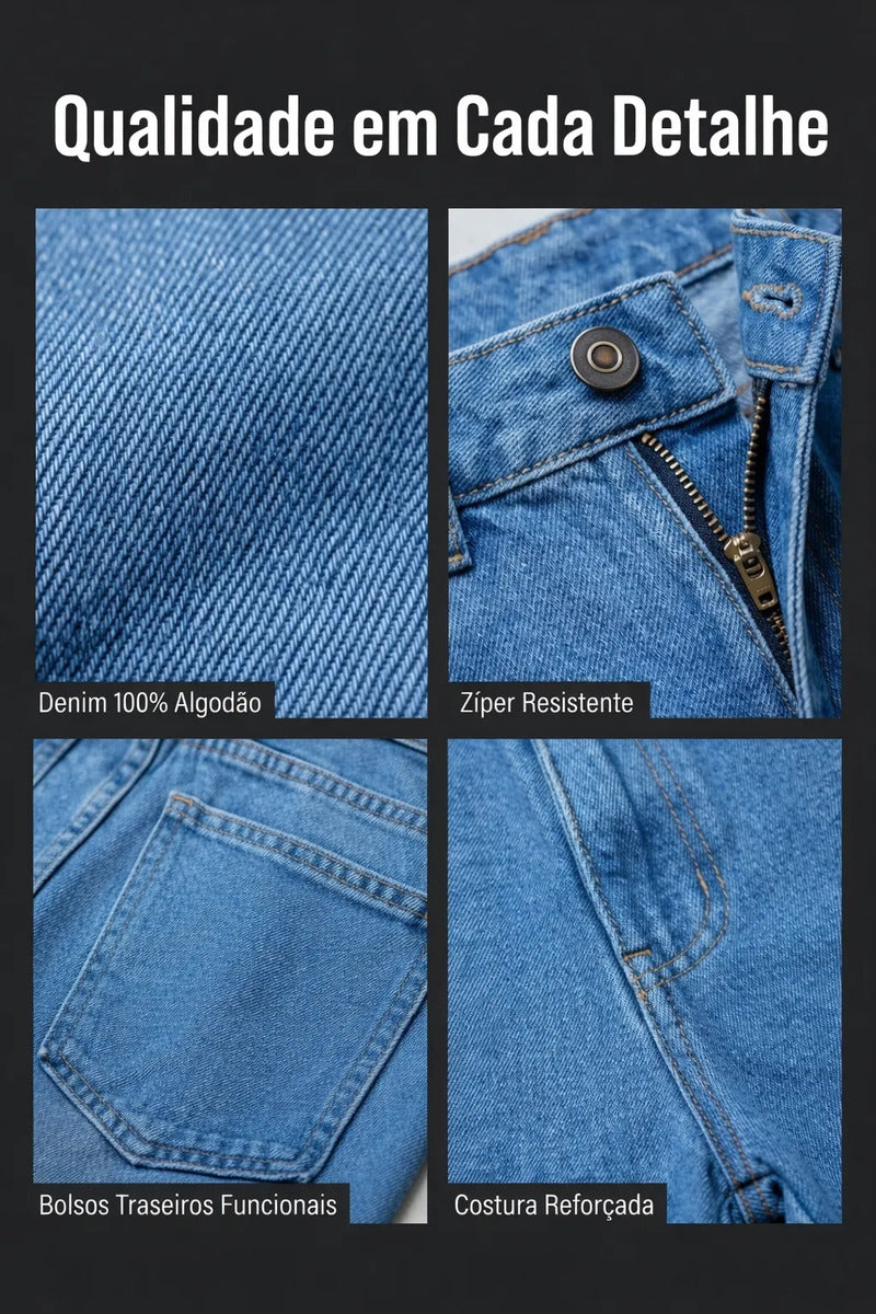 Calça Jeans Wide Leg Feminina Cintura Alta Sem Lycra Stillge