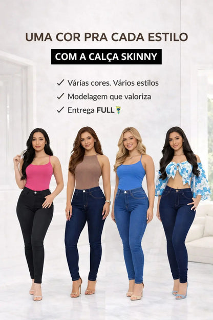 Calça Feminina Jeans Cintura Alta Skinny Levanta Bumbum