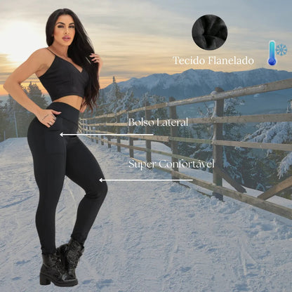 Calça Montaria Forrada Flanelada Com Bolso Feminina Grossa