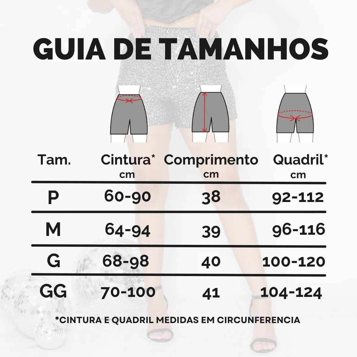 Short Bermuda Feminino Cintura Alta Paetê Balada Moda Brilho