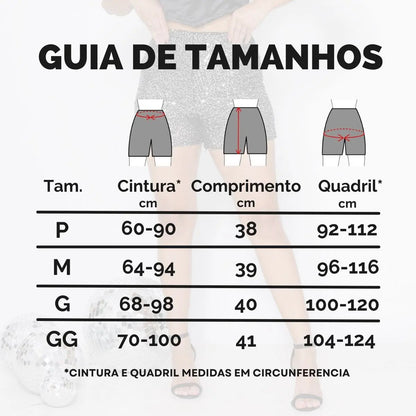 Short Bermuda Feminino Cintura Alta Paetê Balada Moda Brilho