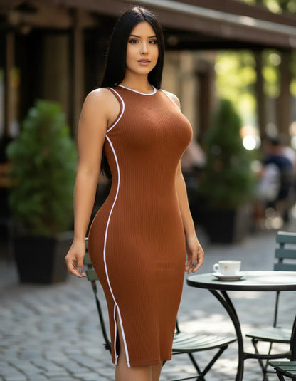 Vestido Midi Canelado Premium Regata Casual Básico Modelador