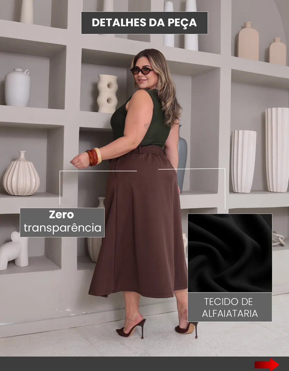 Saia Alfaiataria Feminina Plus Size Midi Evangélica Casual