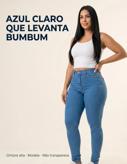 Calça Jeans Feminina Empina Bumbum Cintura Alta Lycra Preta