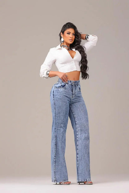 Calça Jeans Feminina Wide Leg Pantalona  100% Algodão