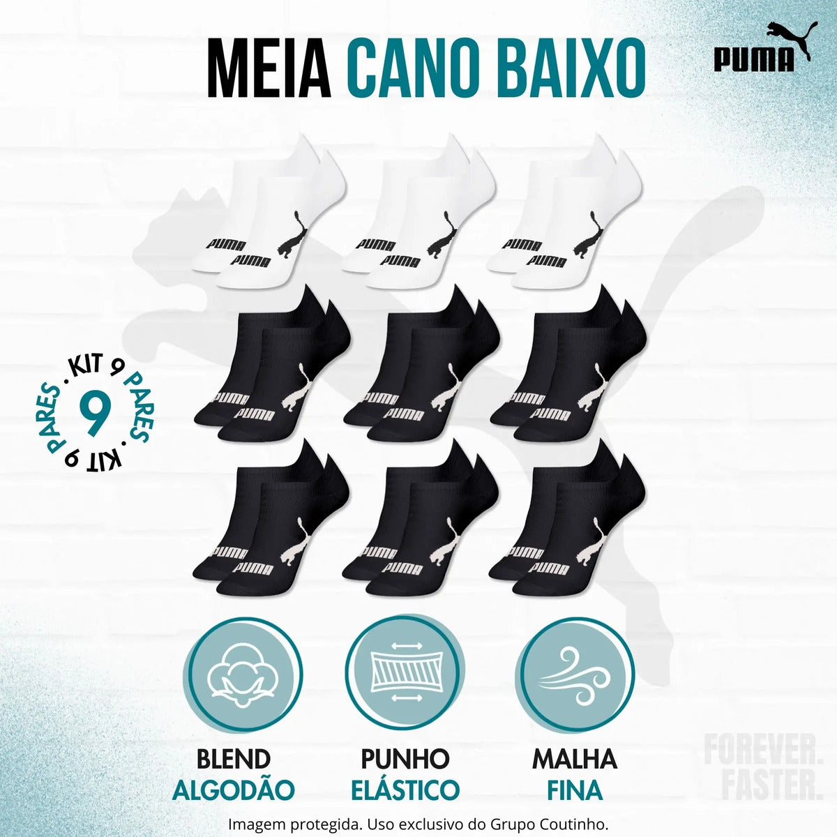 Kit 9 Pares Meias Invisível Puma Sapatilha Soquete Original