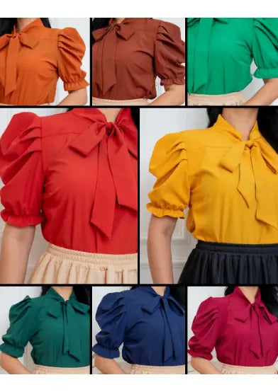 Blusa Emily Gola Laço Manga Curta Bufante