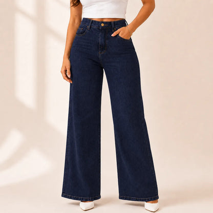 Calça Jeans Pantalona Wide Leg Feminina Cintura Alta Larga