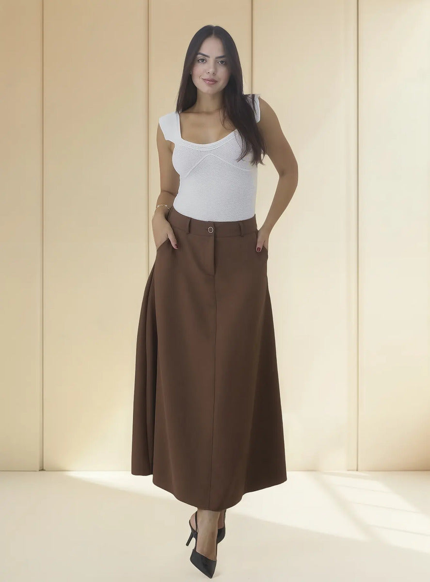 Saia Feminina Longa Design Saiaxshort Botao Cinto - Ma 7106