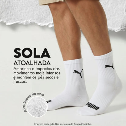 6 Pares Meias Puma Cano Médio Alto Atoalhada Academia Sport