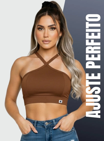 Top Cropped Feminino Alça Cruzada Zero Transparência Suplex