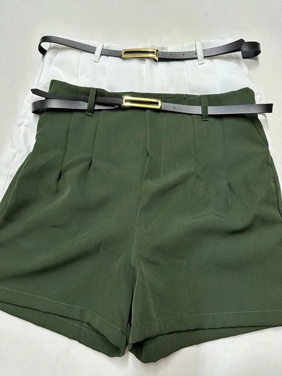 Kit 2 Short Alfaiataria Com Cinto Feminino Verão 2025