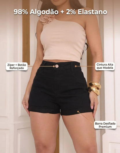 Short Jeans Feminino Cintura Alta C/ Lycra Hot Pant Stillger