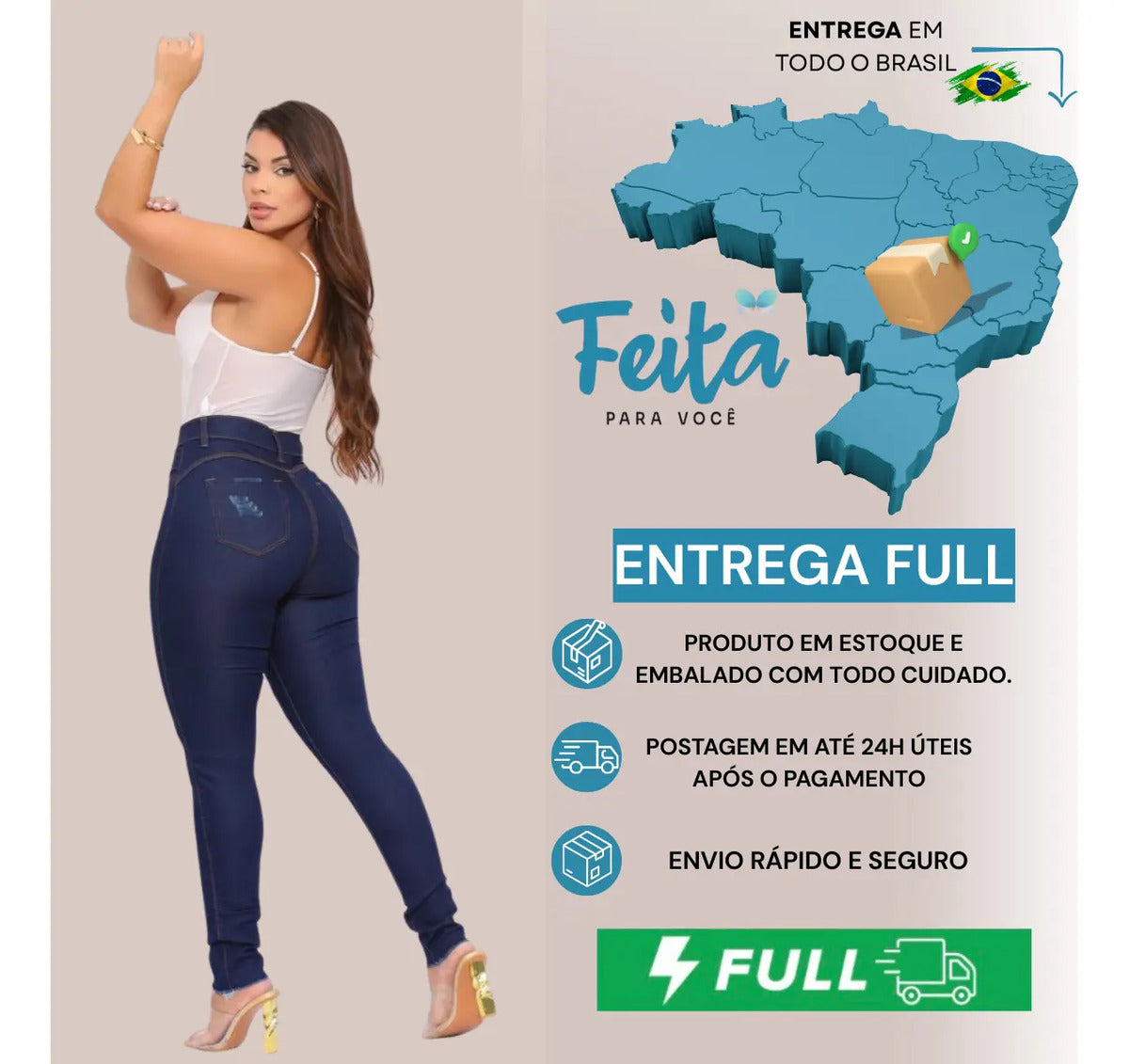 Calça Preta Jeans Feminina Com Elastano Cintura Alta Skinny