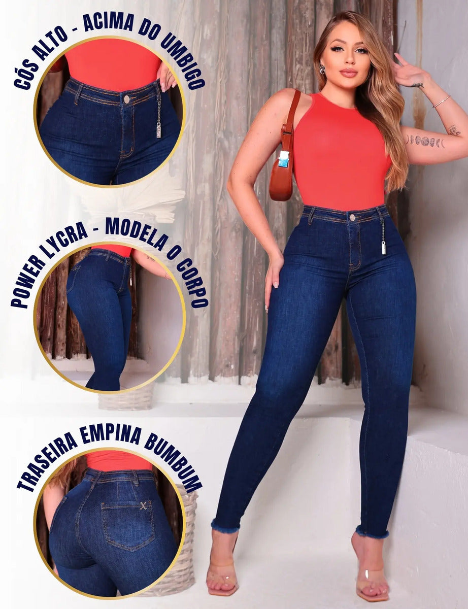 Calça Jeans Feminina Cós Alto Empina Bumbum Patria Brasil