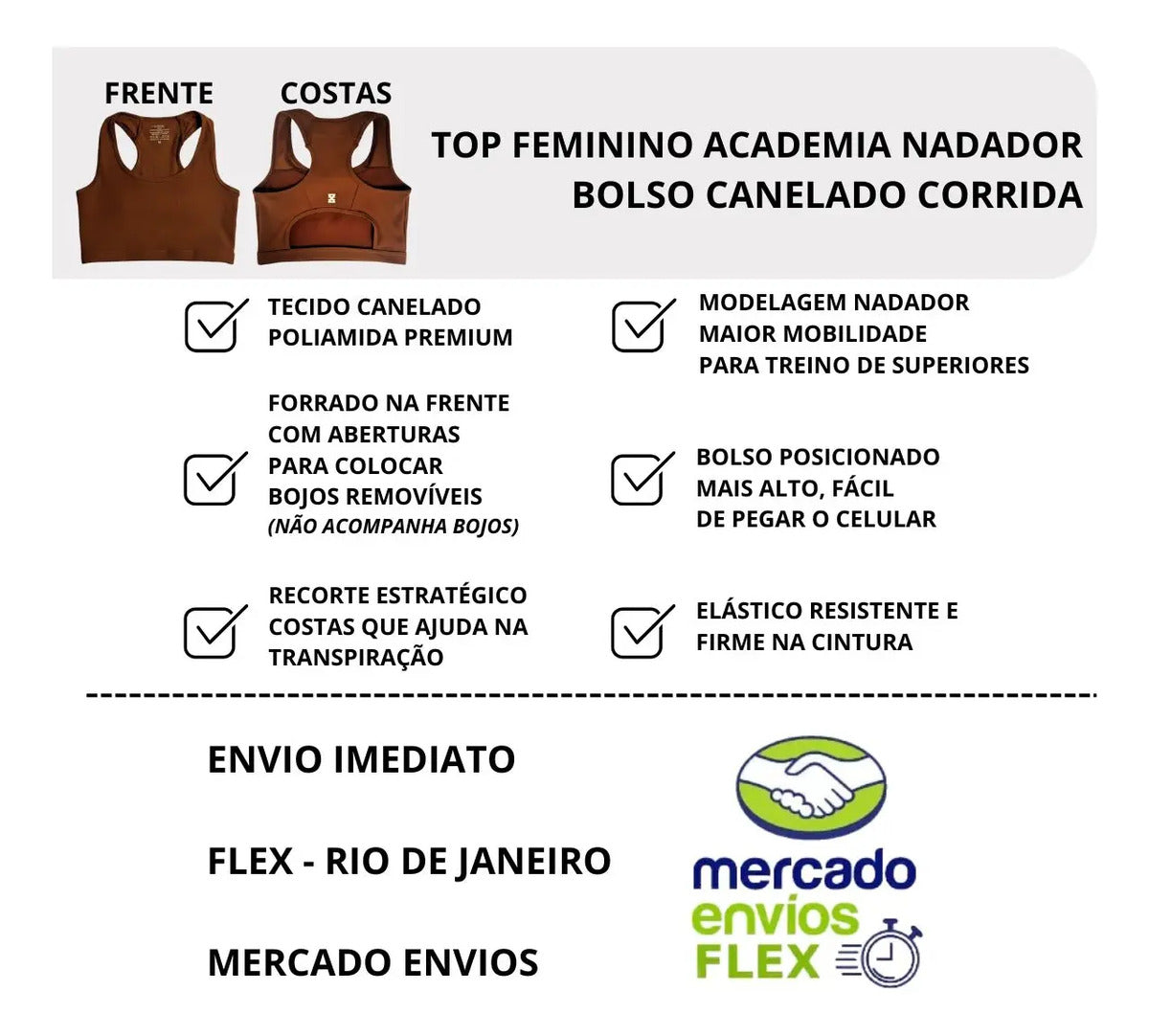 Top Feminino Academia Bolso Nadador Corrida Fitness Esporte