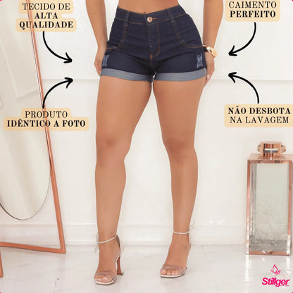 Short Jeans Feminino Cintura Alta C/ Lycra Hot Pant Stillger