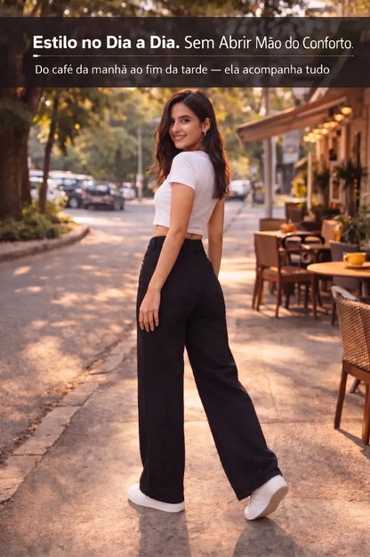 Calça Jeans Wide Leg Feminina Cintura Alta Sem Lycra Stillge