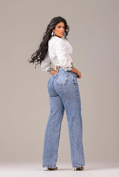 Calça Jeans Feminina Wide Leg Pantalona  100% Algodão