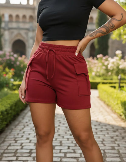 Shorts Cargo Moletom Feminino Com Bolso Lateral Moletinho