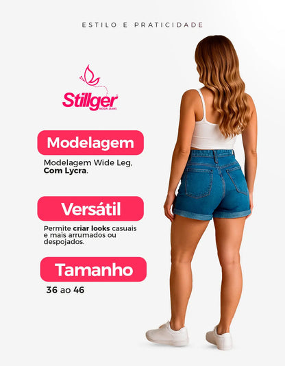 Short Jeans Feminino Cintura Alta C/ Lycra Hot Pant Stillger