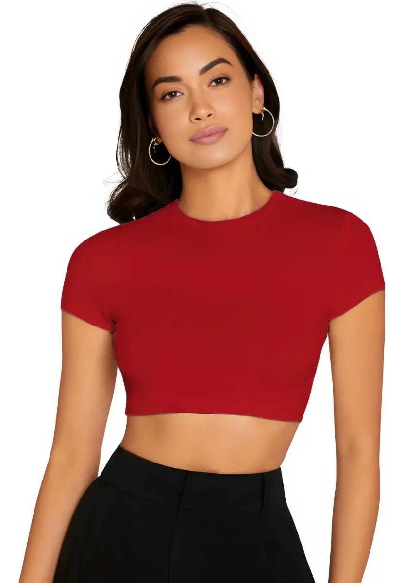 Top Cropped Feminino Básico Blusinha Academia Manga Curta