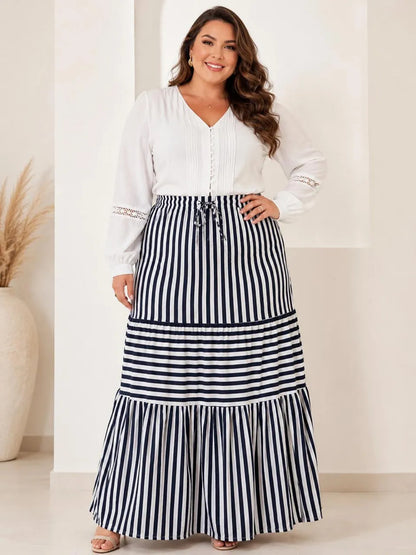 Saia Longa Com Babado Estica Bastante Veste 44 - 52 Elegante