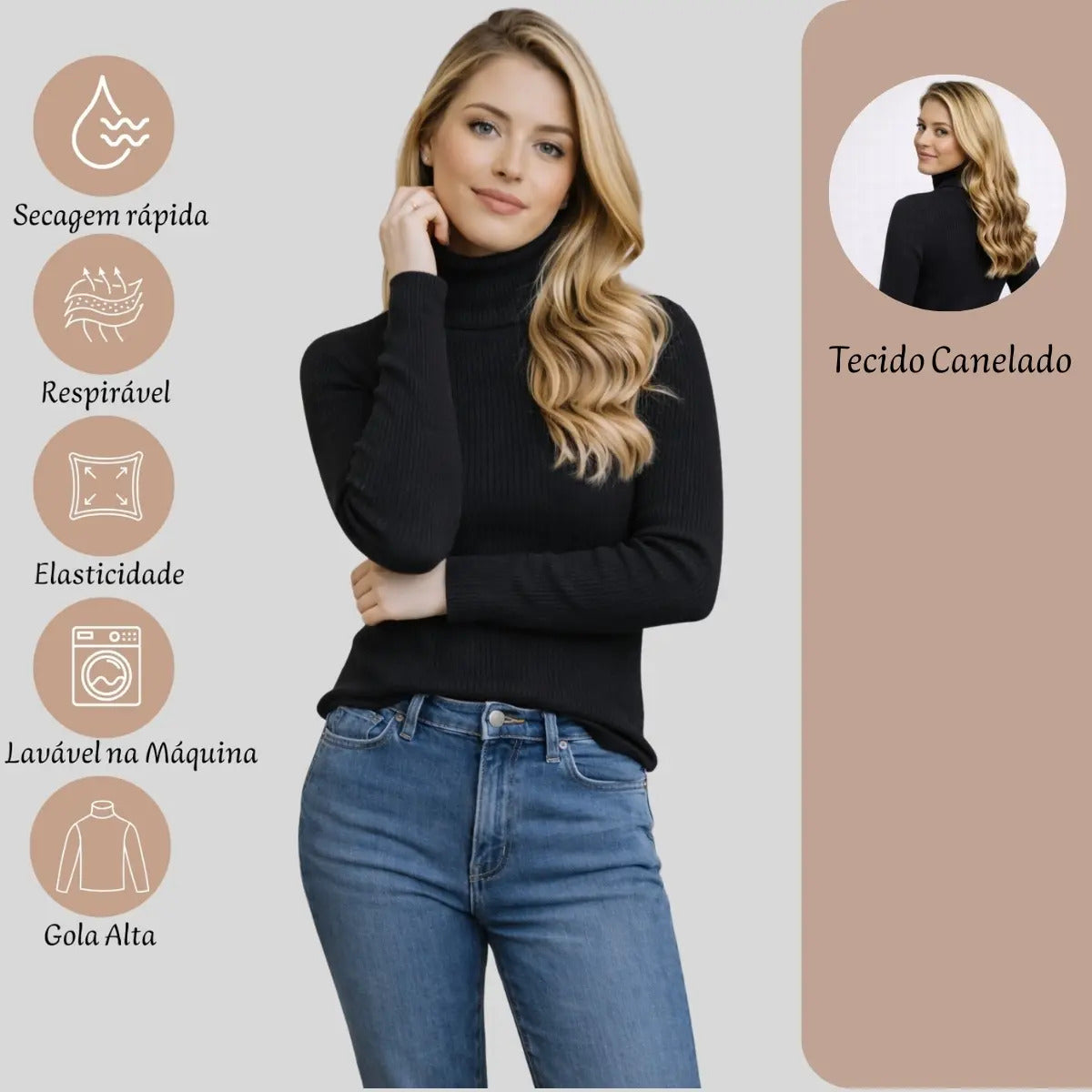 Blusa Cacharrel Feminina Tricô Lã Blusinha Gola Alta Rolê