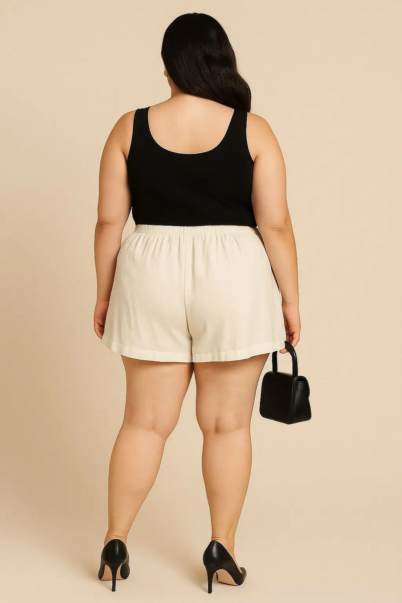 Shorts Plus Size Leve Feminino Cintura Alta