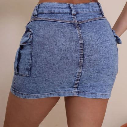 Saia Jeans Cargo Feminina Cintura Alta Com Lycra Stillger