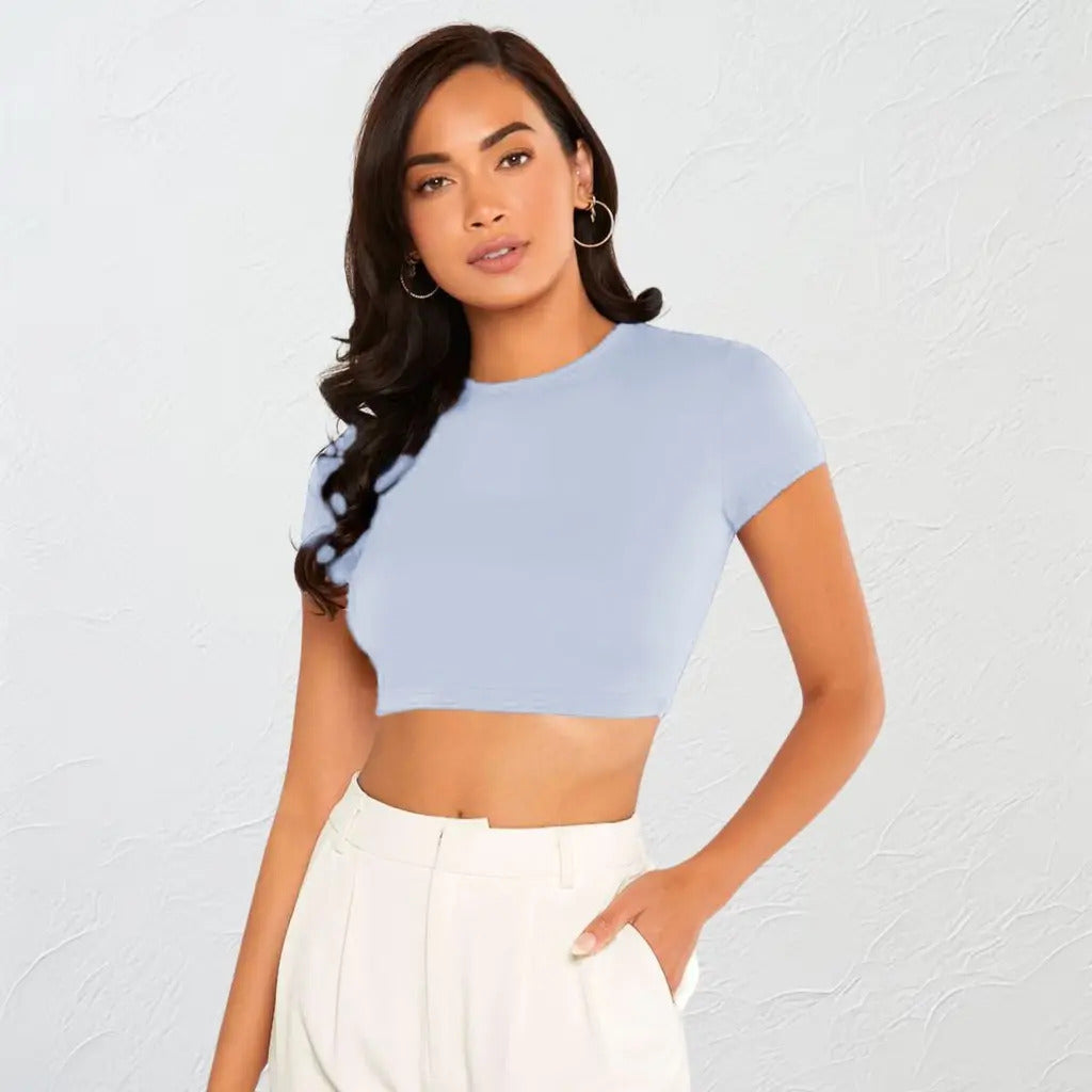 Top Cropped Feminino Básico Blusinha Academia Manga Curta