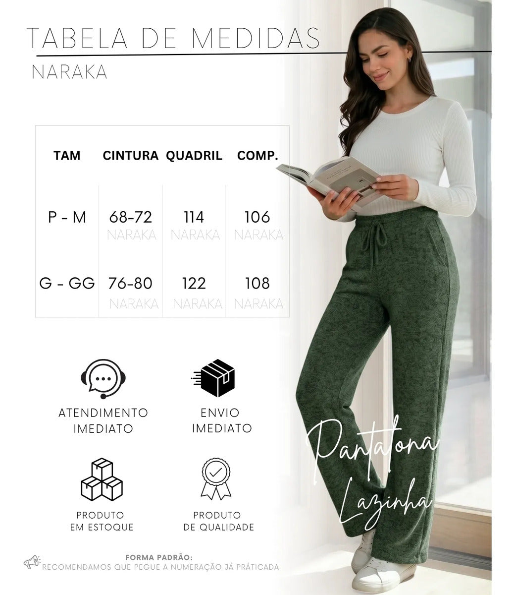 Calça Pantalona Feminina Lanzinha Cintura Alta Com Bolso
