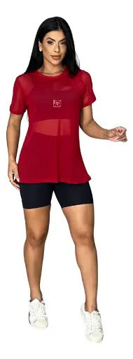 Blusa Tule Camiseta Feminina Academia Fitness