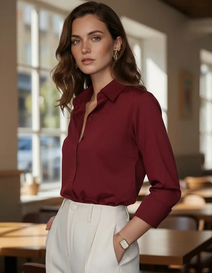 Camisa Social Feminina Crepe Leve Seda Blusa Luxo Sale 40%