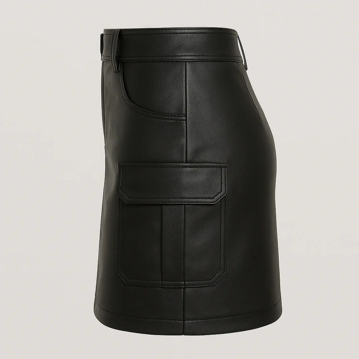 Saia Cargo De Couro Courino Moda Balada Cintura Alta