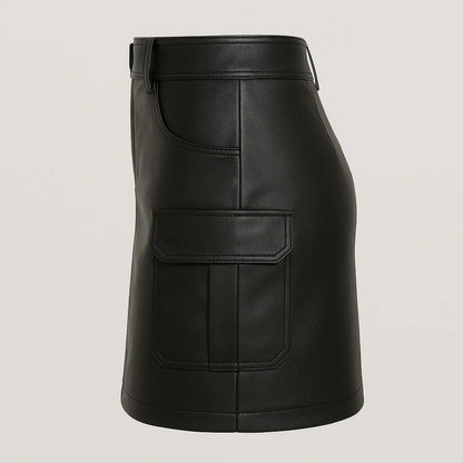 Saia Cargo De Couro Courino Moda Balada Cintura Alta