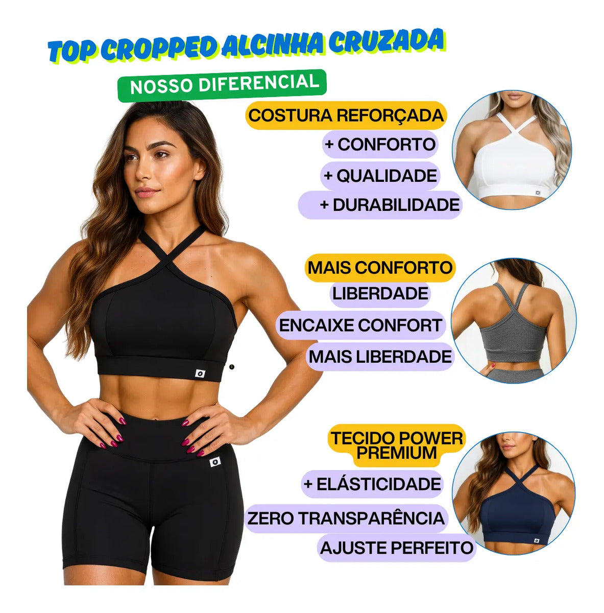 Top Cropped Feminino Alça Cruzada Zero Transparência Suplex