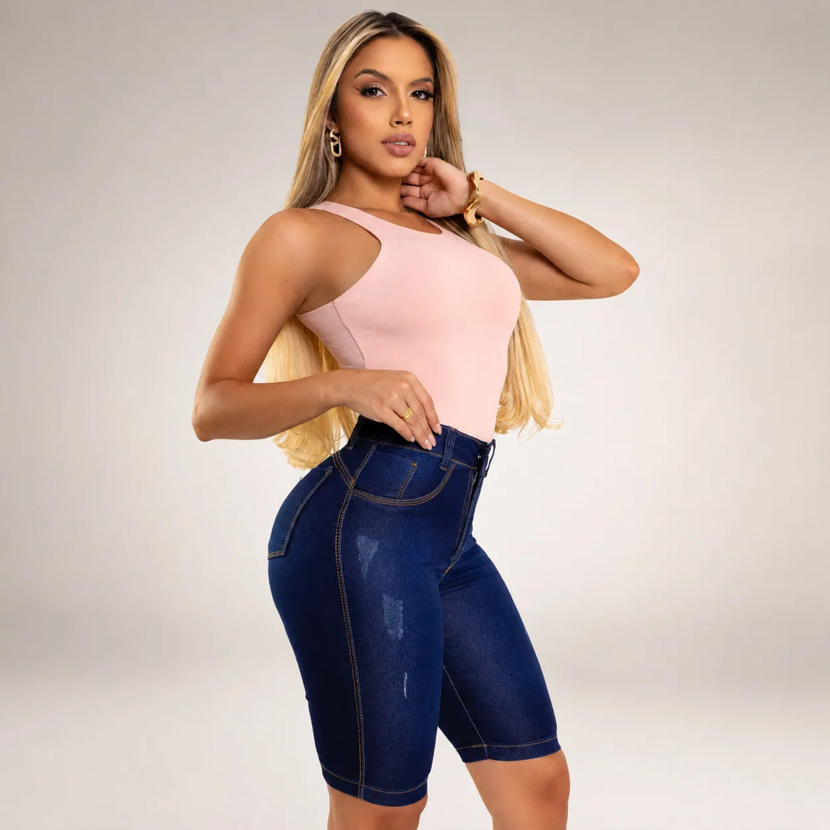 Kit 2 Bermuda Jeans Ciclista Feminina Empina Bumbum