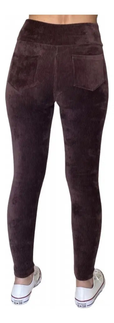 Calça Legging Veludo Cotelê Com Bolso Cós Alto Inverno