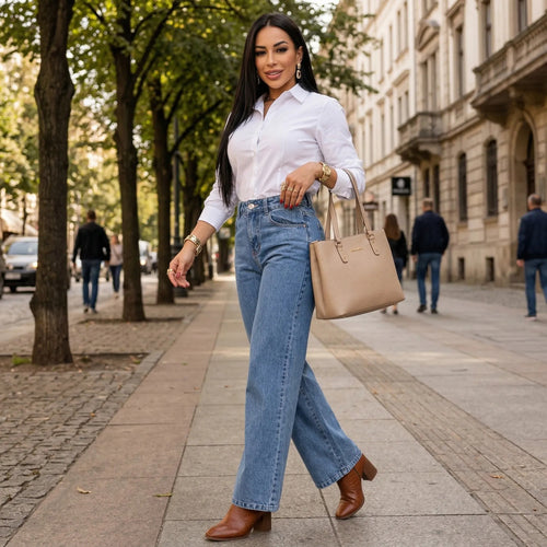 Calça Jeans Wide Leg Feminina Cintura Alta Caimento Perfeito