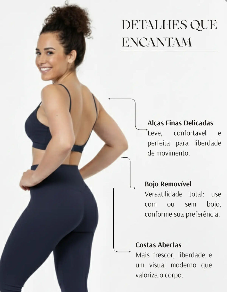 Top Fitness Academia Alça Fina Costa Aberta Feminino