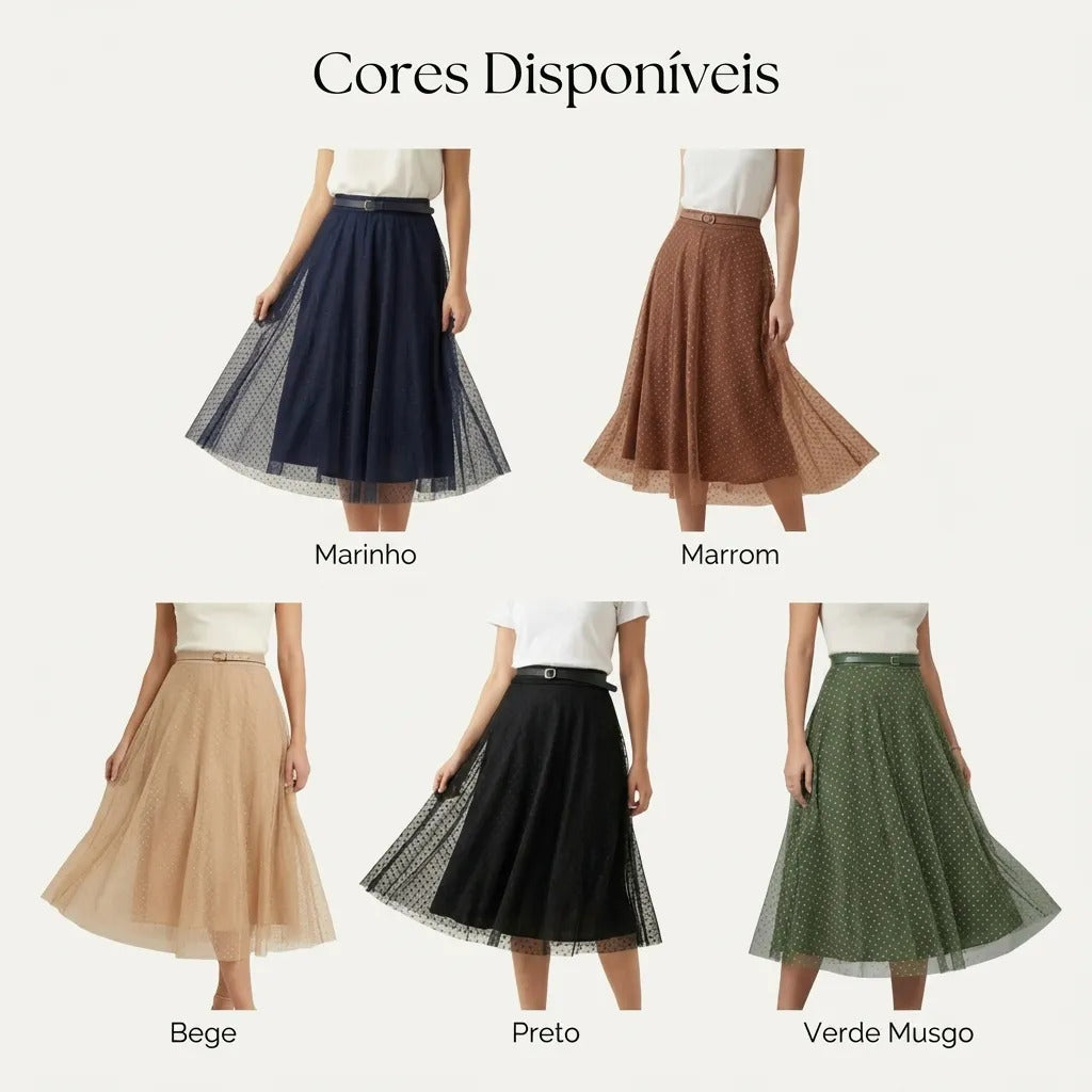 Saia Moda Evangélica Godê De Tule Mídi Com Cinto Moda Cristã