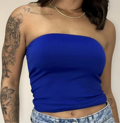 Blusa Top Faixa Tube Cropped Tomara Que Caia Duplo Suplex