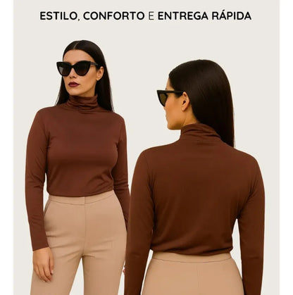 Blusa Térmica Feminina Gola Alta Zanca Peluciada Manga Longa