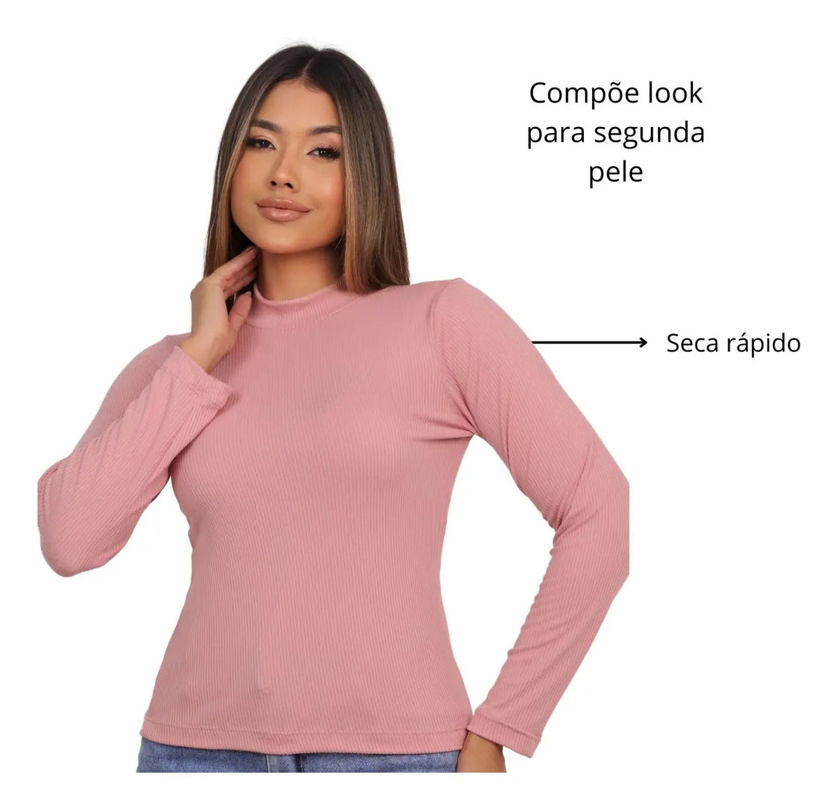 Blusa Feminina Canelada Gola Alta Manga Comprida Cacharrel