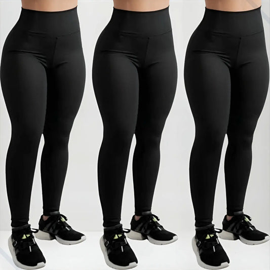Calça Legging Kit 3 Grossa Suplex Cós Alto Leg Reforçada