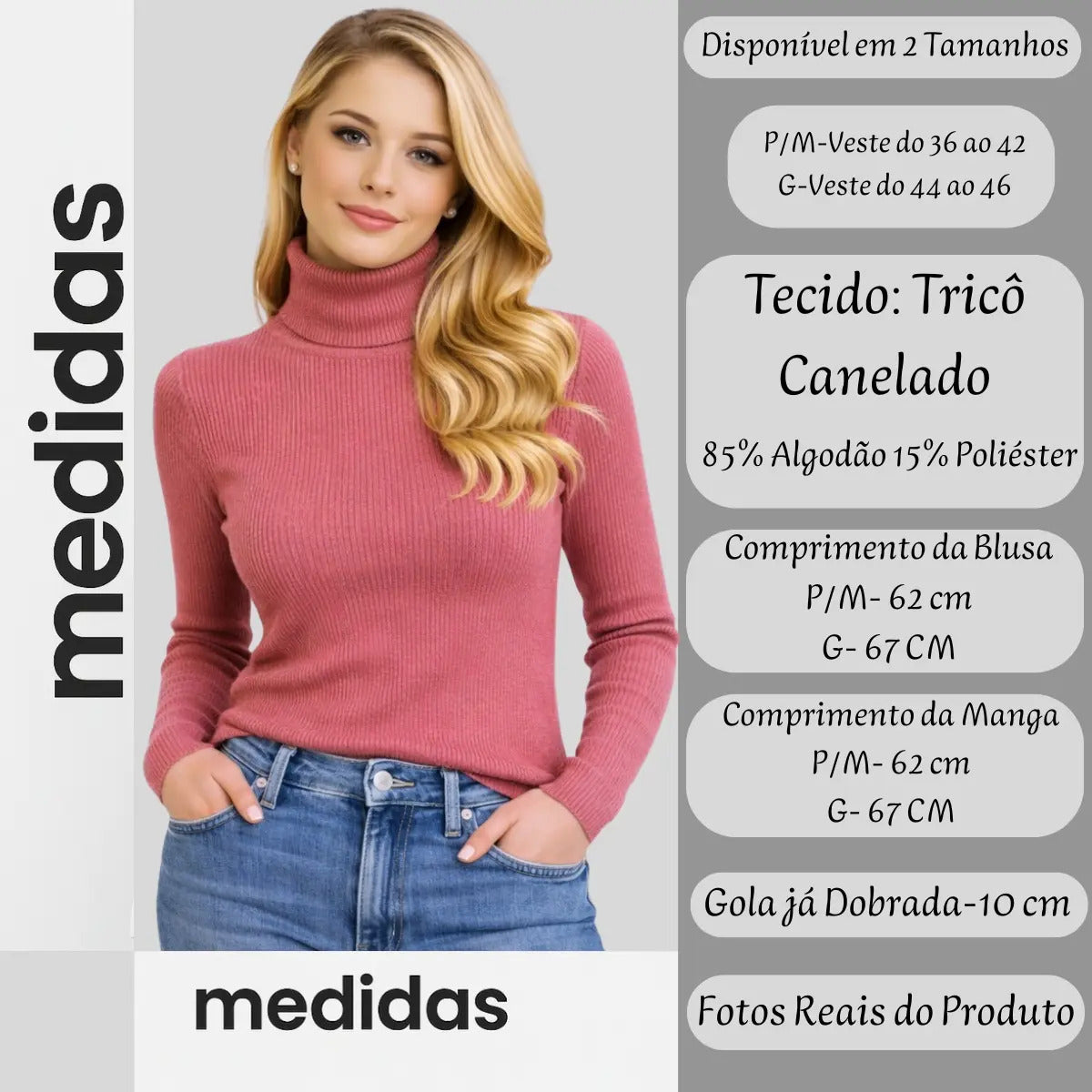 Blusa Cacharrel Feminina Tricô Lã Blusinha Gola Alta Rolê